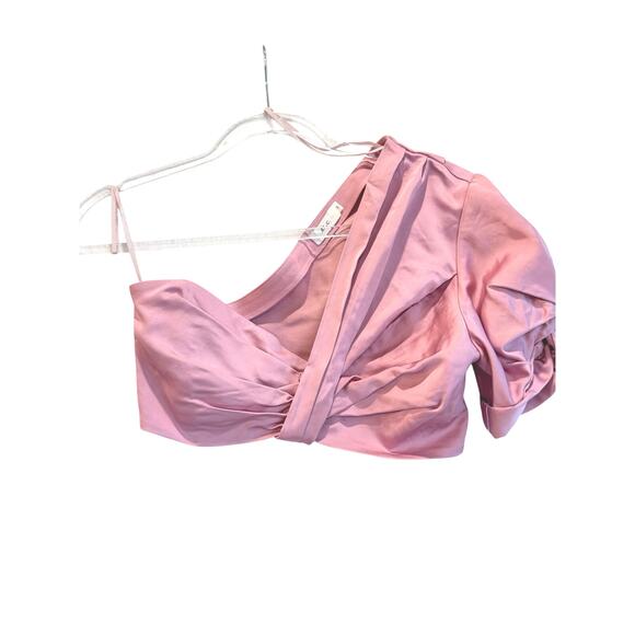 A.L.C. Tomlin in dusty pink Cropped Wrap Top One Sleeve Asymmetric 2 Luxury Chic - Picture 2 of 6